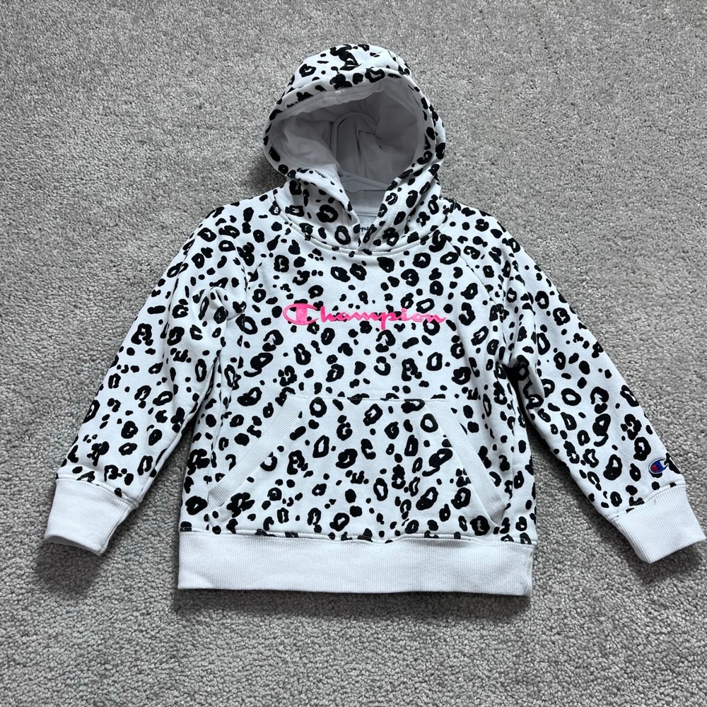 Champion Hoodie Girls Kids‎ 4 White  Animal Leopard Print Long Sleeve Pullover